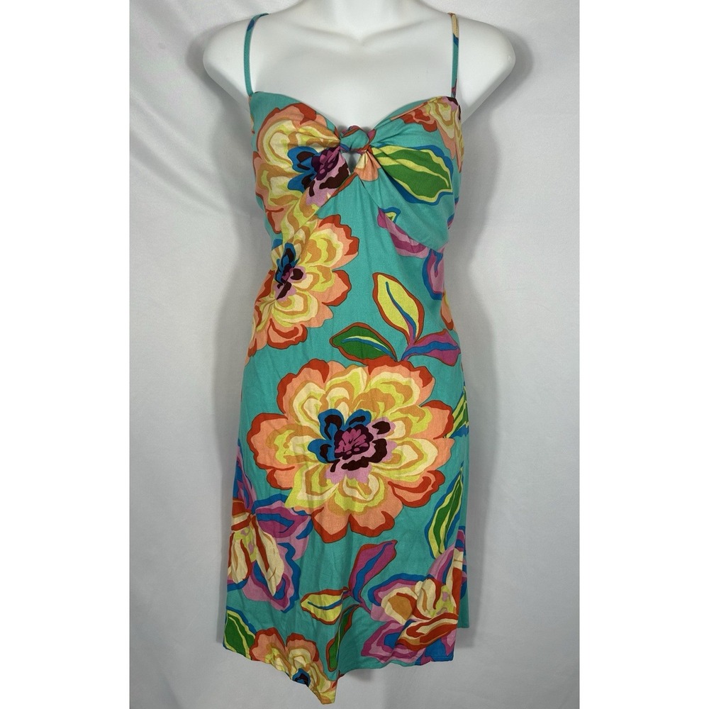 Gianni Bini Womens Babydoll Linen Blend Tropical Dress Size XL Beach Vacation